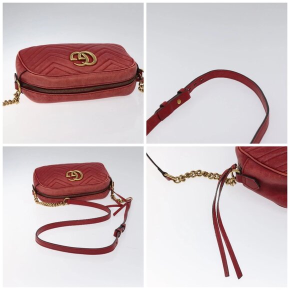 GUCCI GG Marmont Chain Shoulder Bag Leather Red Gold 447632 Auth ep9033 - Picture 16 of 16